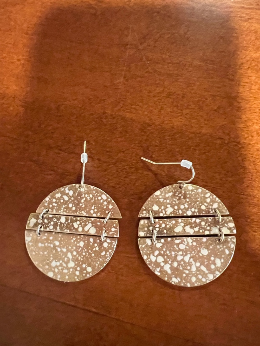 Round Speckled Drop Earrings in Brown and White